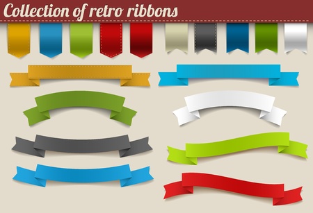 Set of colorful vector retro ribbons and tagsのイラスト素材