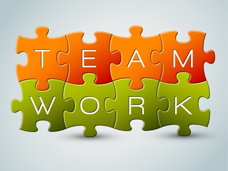 Vector puzzle teamwork illustration - orange and greenのイラスト素材