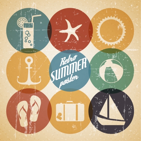 summer poster made from icons - retro color versionのイラスト素材