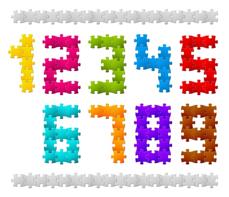 Numbers made from colorful puzzle piecesのイラスト素材