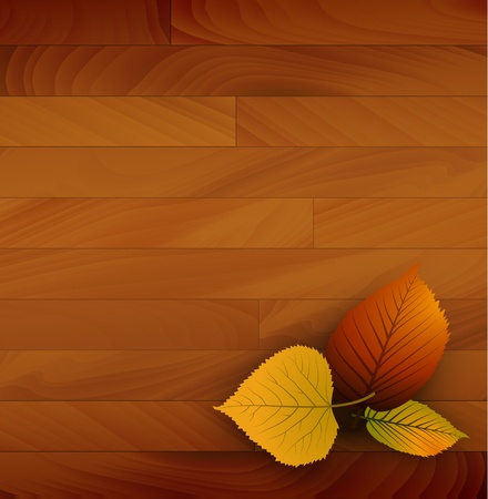 Autumn vector wooden background with colorful leafsのイラスト素材