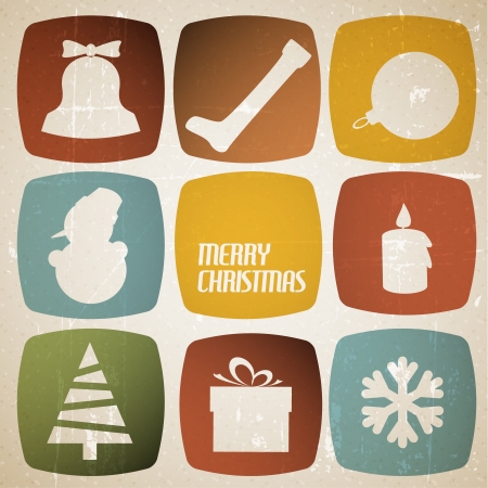 Vintage  christmas card with various seasonal shapesのイラスト素材