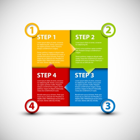 One two three four paper progress steps for tutorialのイラスト素材