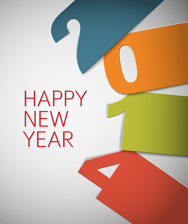 Happy New Year 2014 vector card with big numbers (blue, orange, green and red)のイラスト素材