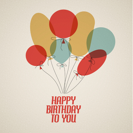 Happy birthday retro illustration card with balloonsのイラスト素材