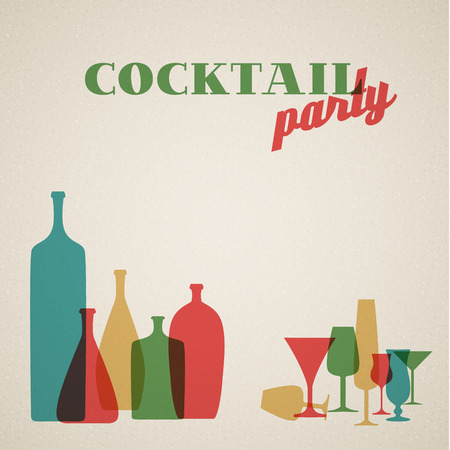 Retro Cocktail party invitation card with glasses and bottlesのイラスト素材