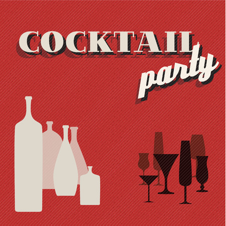 Vector Retro Coctail party invitation card with glasses and bottlesのイラスト素材
