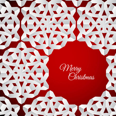 Vector white paper christmas snowflakes pattern on a red backgroundのイラスト素材