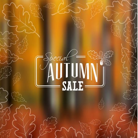 Autumn sale retro poster with abstract blurred fall backgroundのイラスト素材