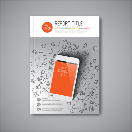Modern Vector abstract brochure / book / flyer design template with smartphoneのイラスト素材
