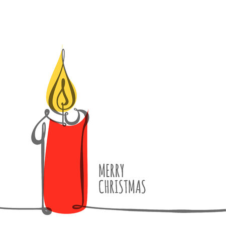 Vector christmas card - simple continuous line drawing of a candleのイラスト素材