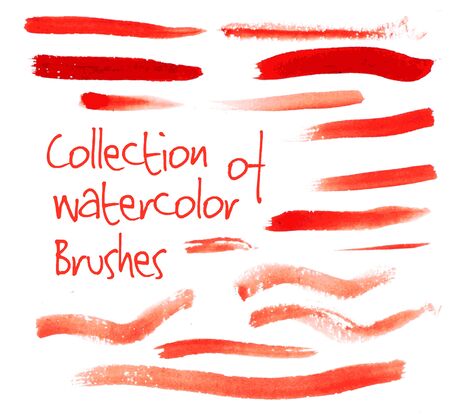 Vector collection of isolated red watercolor brushes on white backgroundのイラスト素材