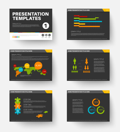 Minimalistic flat design Vector Template for presentation slides part 1, dark versionのイラスト素材