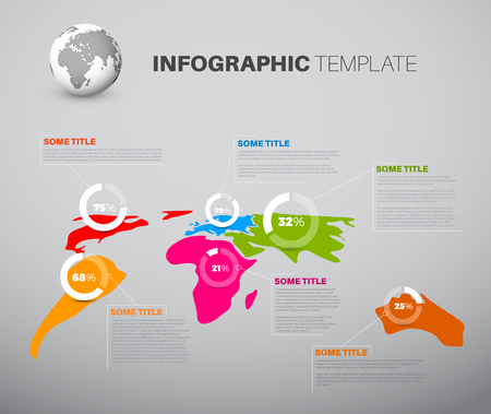 Light World map infographic template with pie chartsのイラスト素材