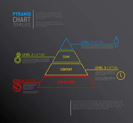 Vector Infographic Pyramid chart diagram template with icons, made by thin line - dark versionのイラスト素材