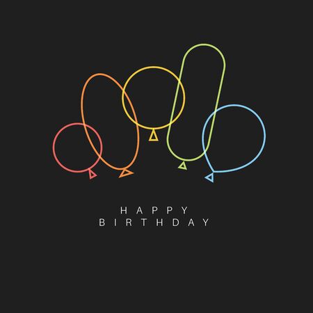 Dark Happy birthday modern minimalist illustration card with balloons made by thin lineのイラスト素材