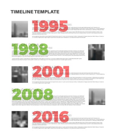 Infographic typographic timeline report template with the biggest milestones, photos, years and descriptionのイラスト素材