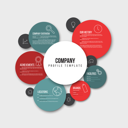 Vector Company infographic overview design template with content in the read and blue circles - light versionのイラスト素材