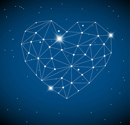 Modern heart vector illustration made from triangles - lovely network polygon imageのイラスト素材