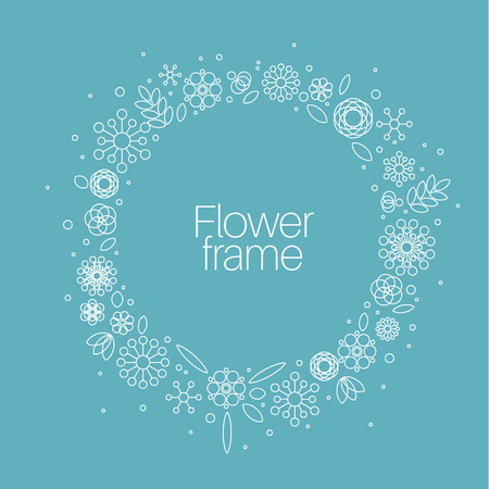 Minimalist floral circle frame made from simple flowers from basic shapesのイラスト素材