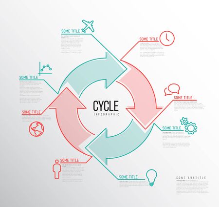 Vector Infographic report template made from lines and icons with big cycle iconのイラスト素材