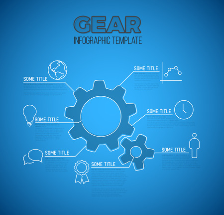 Vector Infographic blueprint report template made from lines and icons with gear / settings iconのイラスト素材
