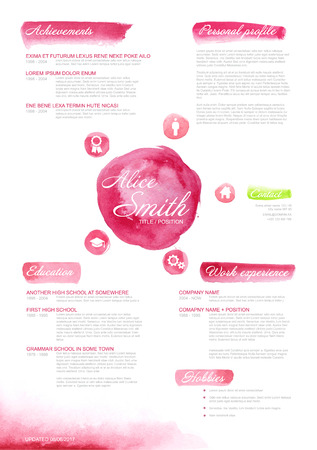 Vector original cv / resume template for women - creative watercolor pink versionのイラスト素材