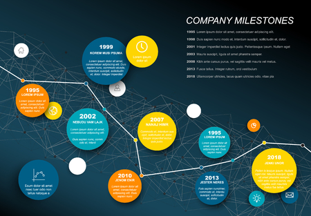 Infographic timeline report template with network background.のイラスト素材