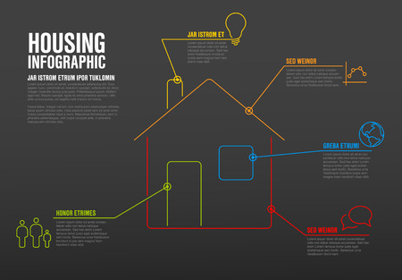 Thinline housing infographic template - for real estate agency, dark versionのイラスト素材