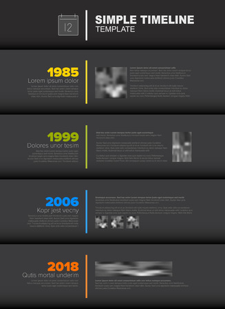 Simple vertical timeline template with big years and photo placeholders - dark versionのイラスト素材