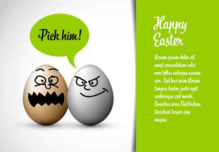 Funny easter card with easter eggs and a speech bubble with text: Pick him!のイラスト素材
