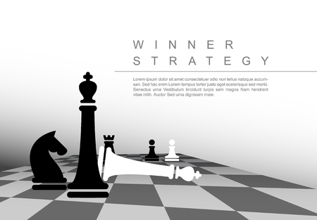 Vector business winner strategy concept template with black and white chess figuresのイラスト素材