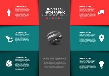 Vector multipurpose Infographic template made from seven color content blocks - teal and red versionのイラスト素材