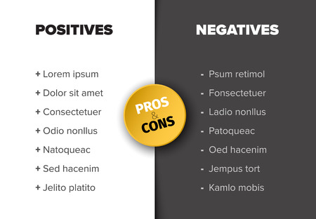 Vector template for positives and negatives with sample items - black and white version with yellow accentのイラスト素材