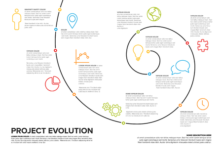 Project evolution timeline template with spiral model and icons - white versionのイラスト素材