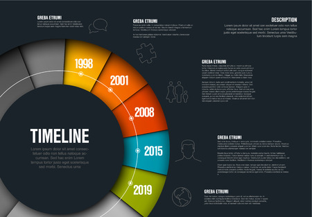 Vector Infographic timeline template made from colorful wheel - dark versionのイラスト素材