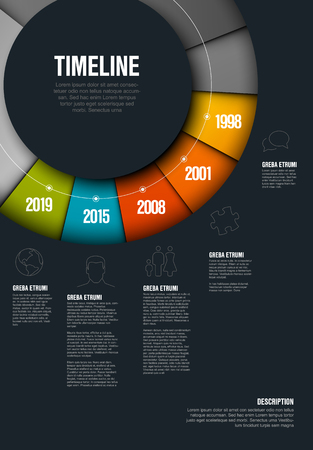 Vector Infographic timeline template made from colorful wheel - dark versionのイラスト素材