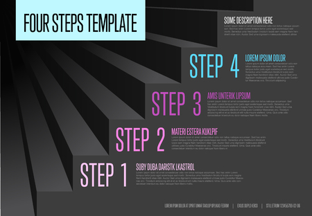 Vecotr Infogrpahic steps diagram template for workflow, business schema or procedure diagram - dark versionのイラスト素材