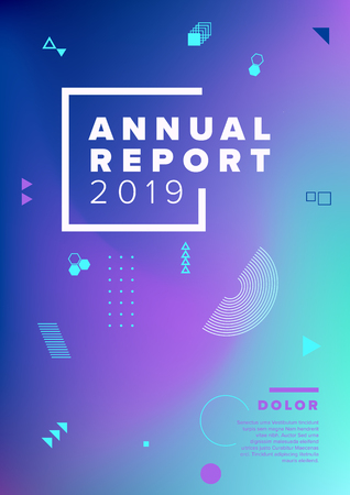 Vector abstract annual report cover template with sample text and abstract geometry shapes on pink blue backgroundのイラスト素材