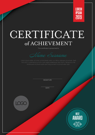 Modern certificate of achievement template with place for your content - material dark red and teal design versionのイラスト素材