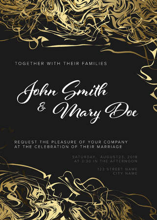 Vector golden wedding invitation template with golden abstract bordersのイラスト素材