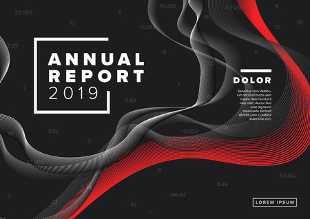 Vector abstract annual report cover template with sample text and abstract background - black and white version with red accentのイラスト素材
