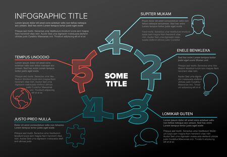 One two three four five - vector paper five steps cycle progress template infochart blocks with sample contentのイラスト素材