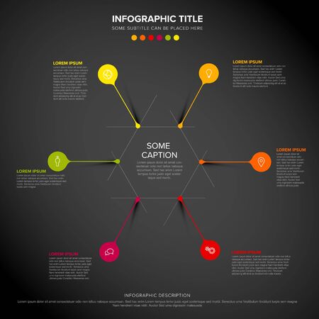 Vector multipurpose Infographic template made from circle and droplet pins - dark versionのイラスト素材