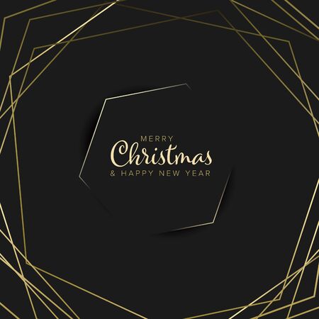Vector vintage retro christmas label on black background with golden linesのイラスト素材