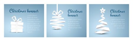 Set of christmas Inline/Medium Rectangle banner templates with christmas elements - gift box, bauble decoration and treeのイラスト素材