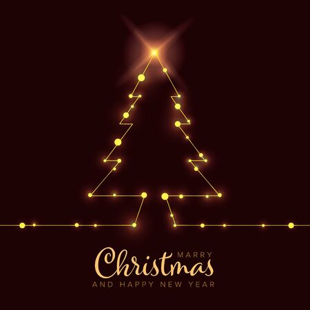 Christmas card with christmas tree made from lights chain with baublesのイラスト素材