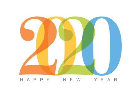 Vector Modern minimalistic Happy new year card (2020) with a big numbers and flat overlay effect