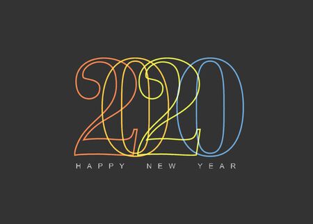 Vector Modern minimalistic Happy new year card (2020) with a big numbers and flat overlay effectのイラスト素材
