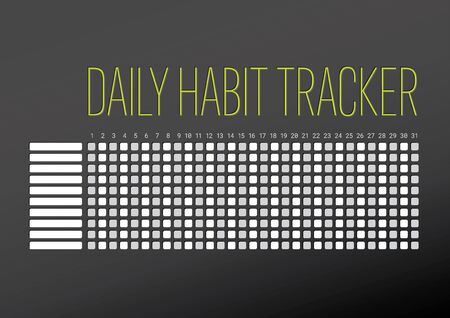 Daily habit tracker template for ten goals and one month - dark version with green accentのイラスト素材